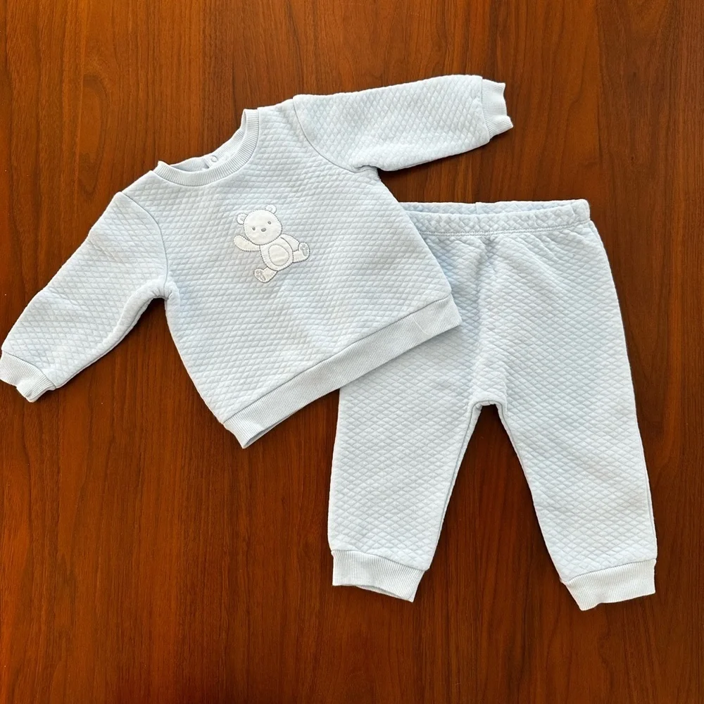 Little Me baby boy 2 piece set. Adorable Light Blue and Teddy bear size 6 months